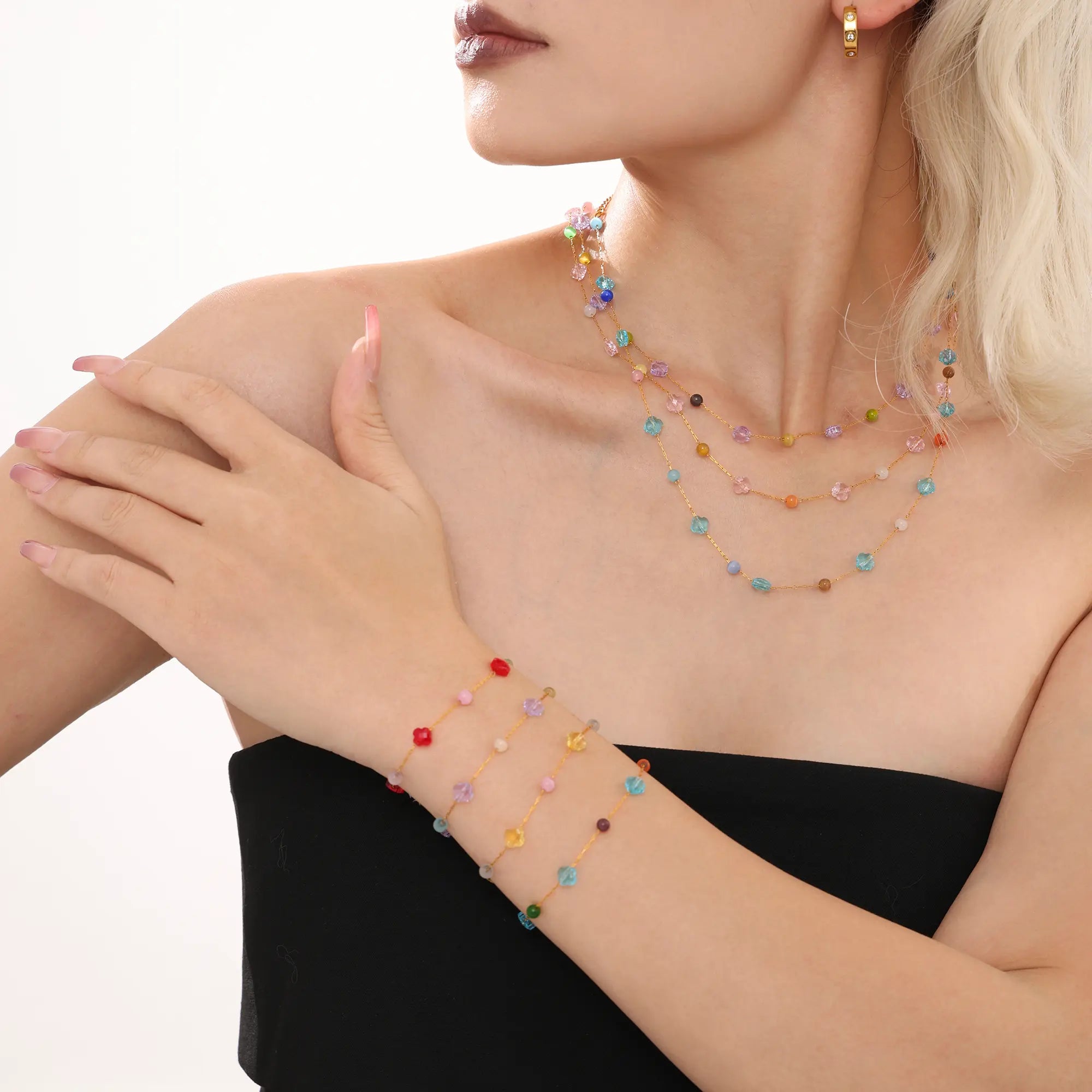 Colorful Gemstone Beads Necklace & Bracelet Jewelry Set