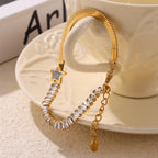 18K Gold Plated Star Baguette Cubic Zirconia Herringbone Bracelet