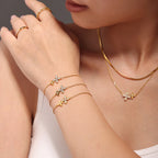 Dainty CZ Double Flower Layered Necklace & Bracelet Set