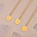 Paved CZ French Inscribed Medallion Layered Necklace & Bracelet Set