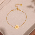 Paved CZ French Inscribed Medallion Layered Necklace & Bracelet Set