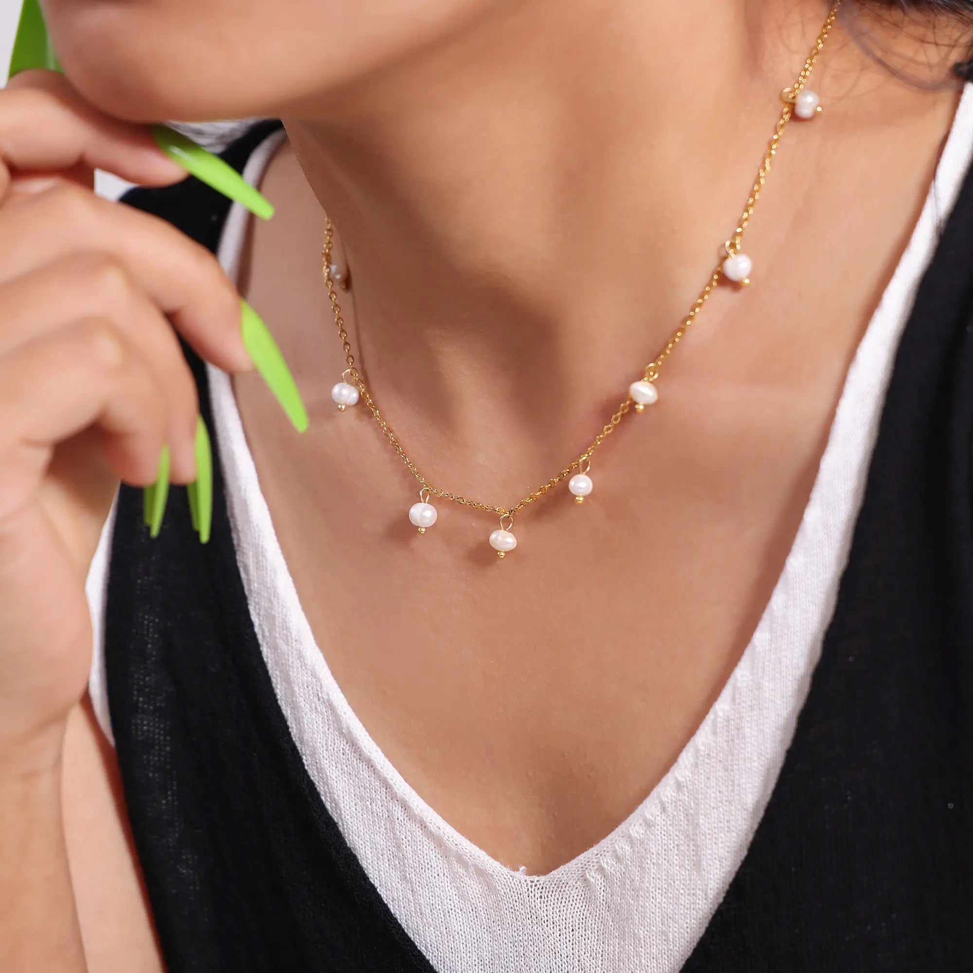 French Style Genuine Freshwater Pearl Drop Necklace