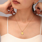 Paved CZ French Inscribed Medallion Layered Necklace & Bracelet Set