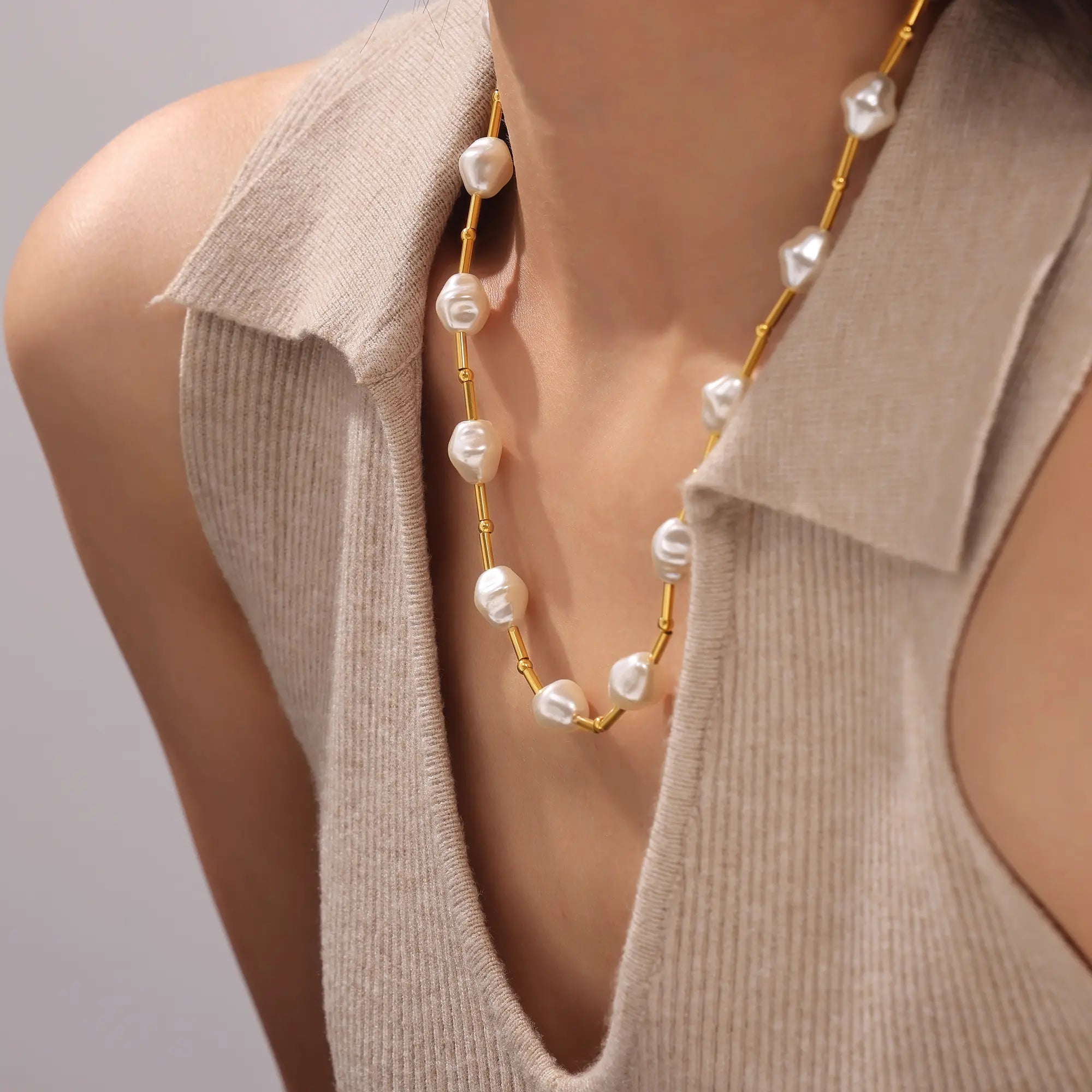 French Vintage Baroque Pearl Beaded Choker Necklace