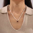 Vintage CZ Zirconia Heart Pendant Pearl Necklace