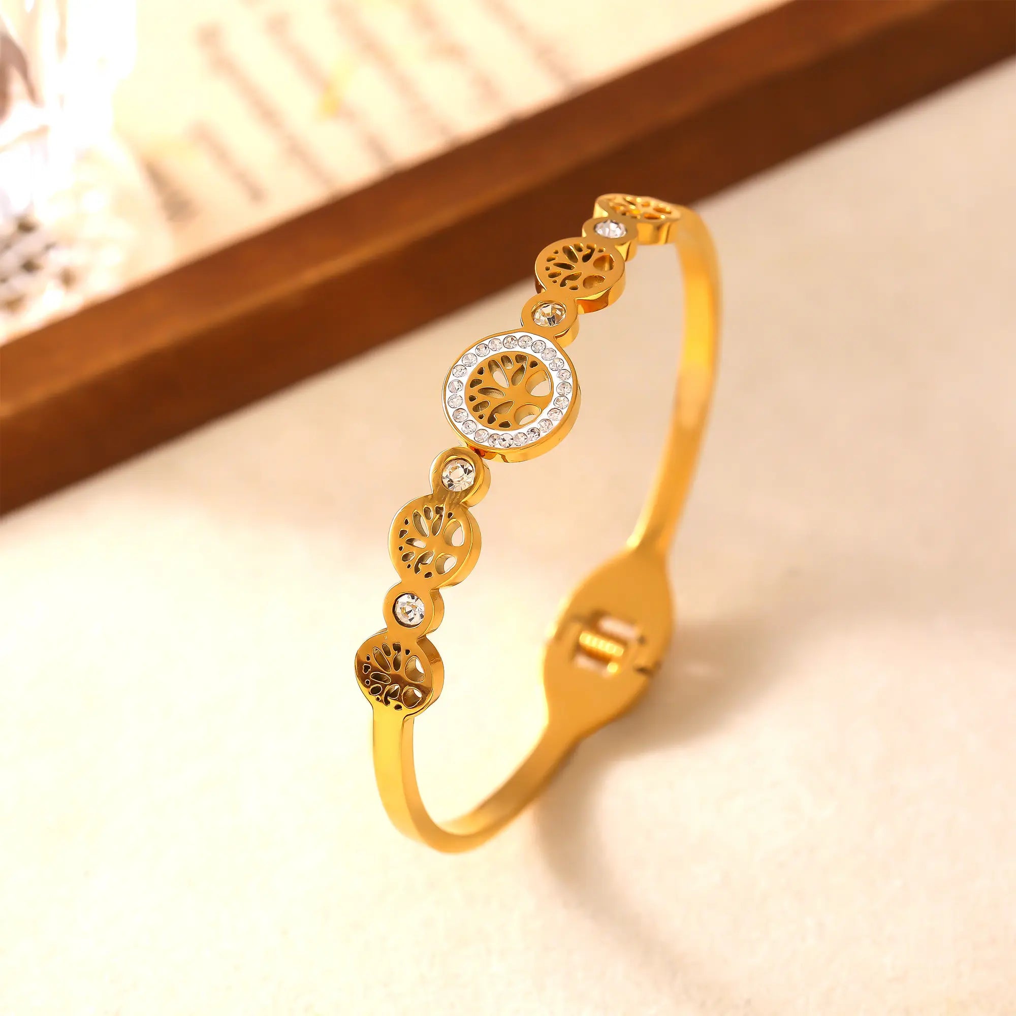 Tree of Life Crystal Hinge Bangle Bracelet