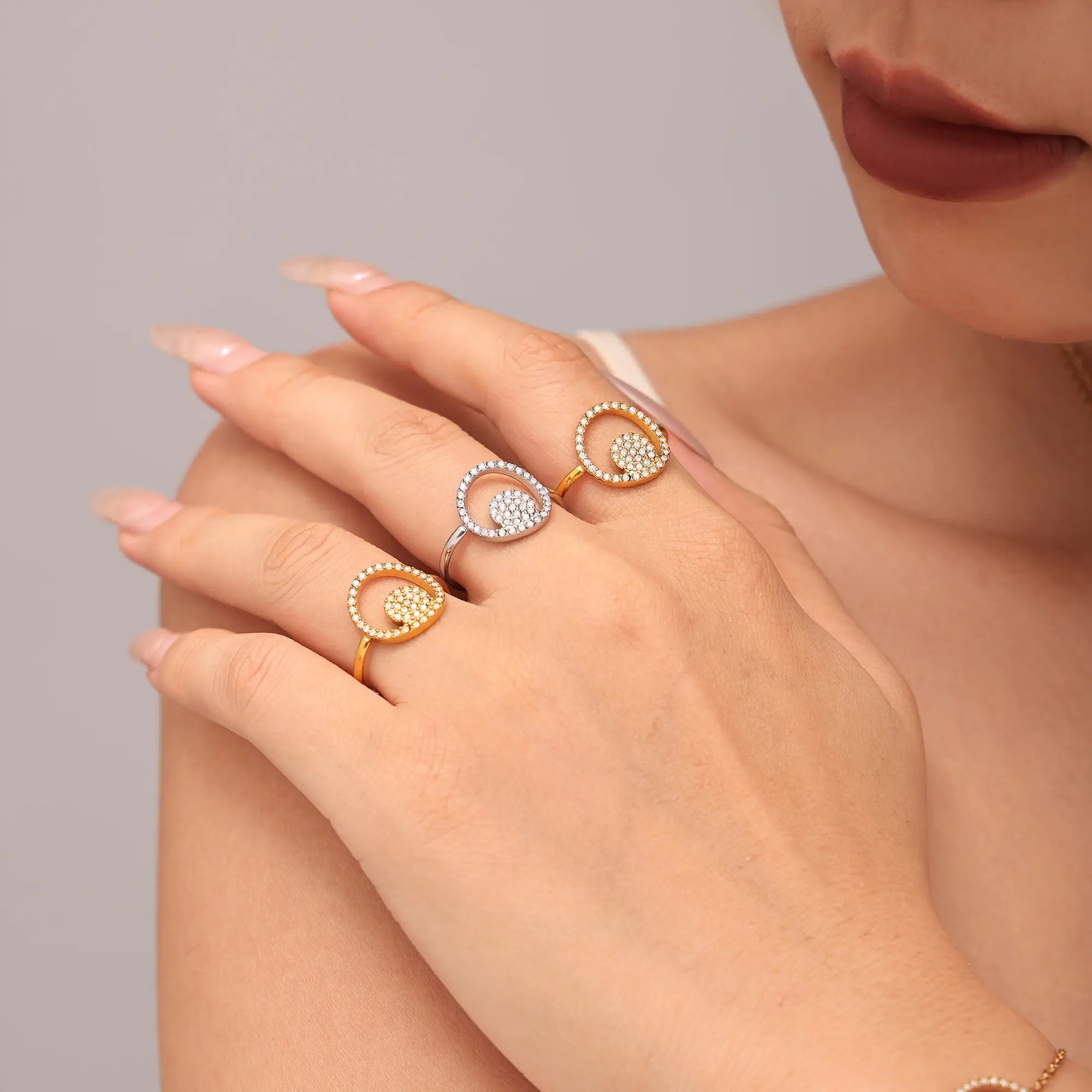 Double Circle CZ Necklace Bracelet & Ring Jewelry Set