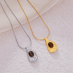 Vintage Oval Tiger's Eye Pendant Necklace