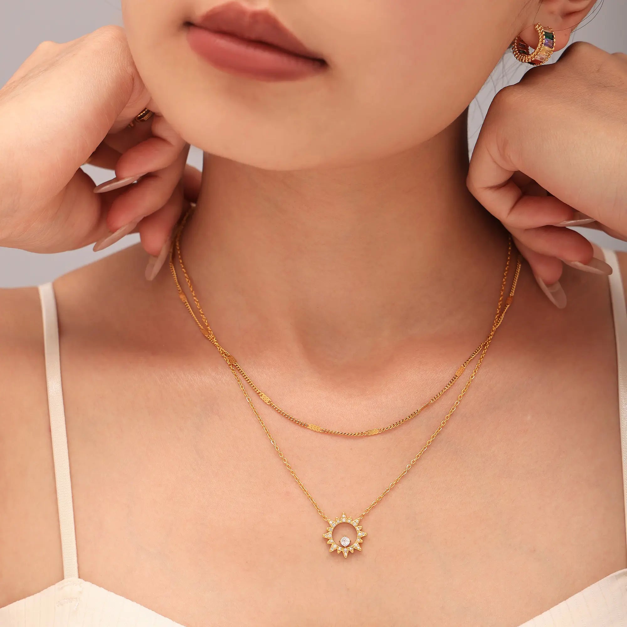 Sparkling Sunburst CZ Pendant Necklace & Bracelet Jewelry Set