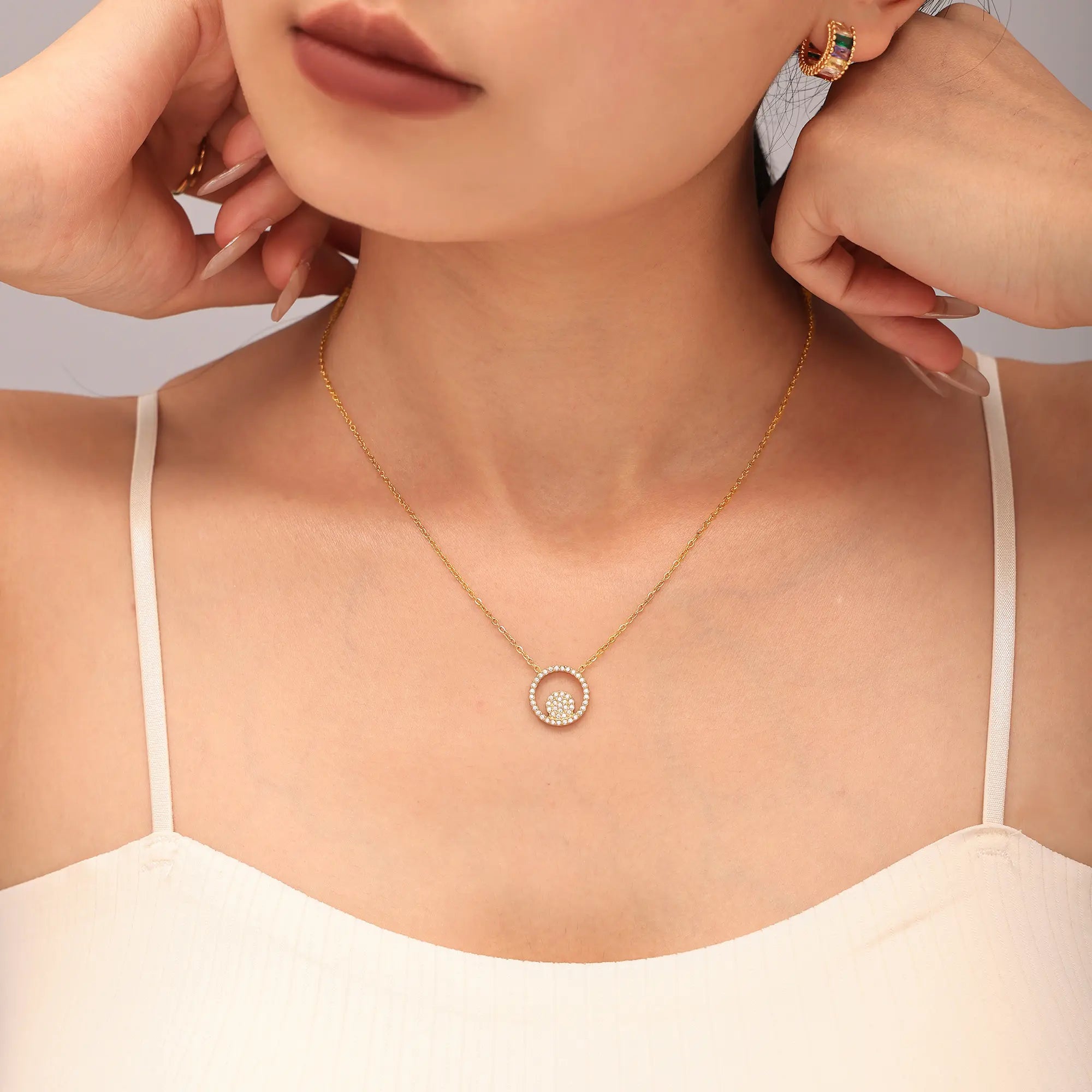 Double Circle CZ Necklace Bracelet & Ring Jewelry Set