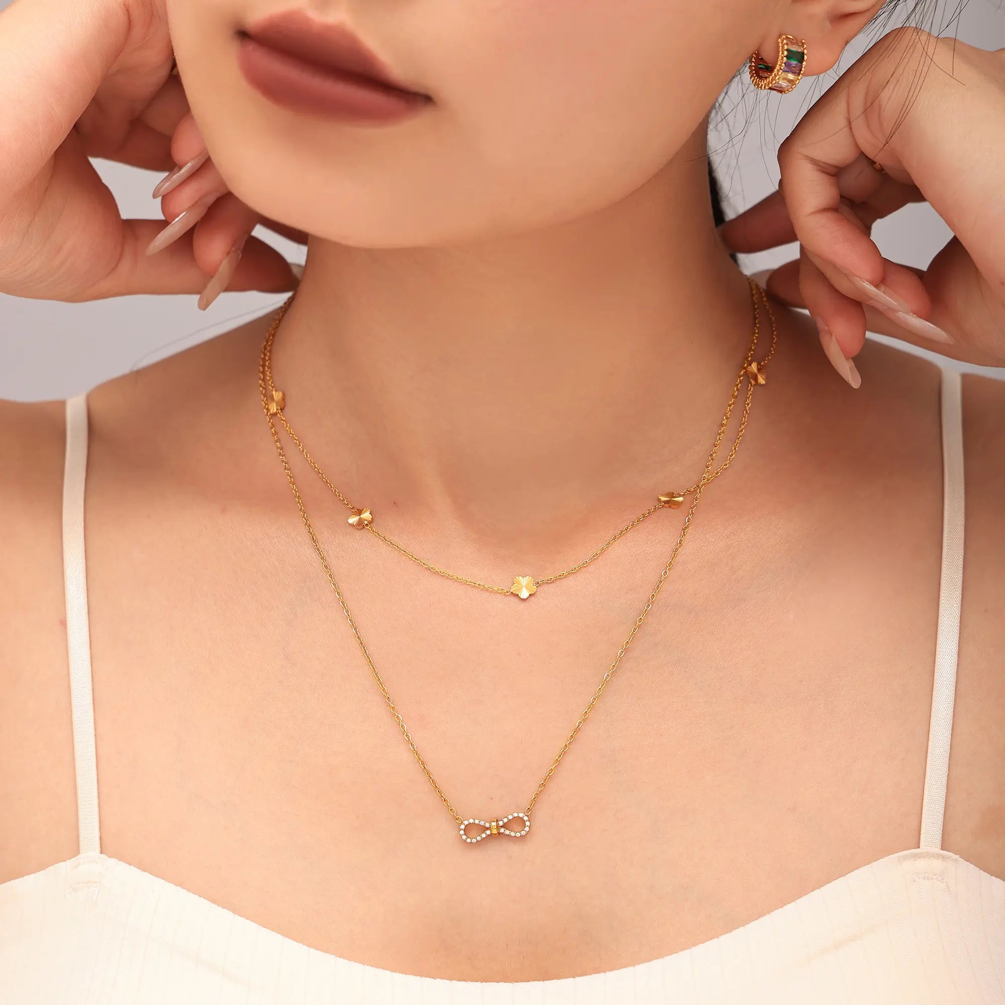 Sparkling Infinity CZ Layered Necklace & Bracelet Jewelry Set