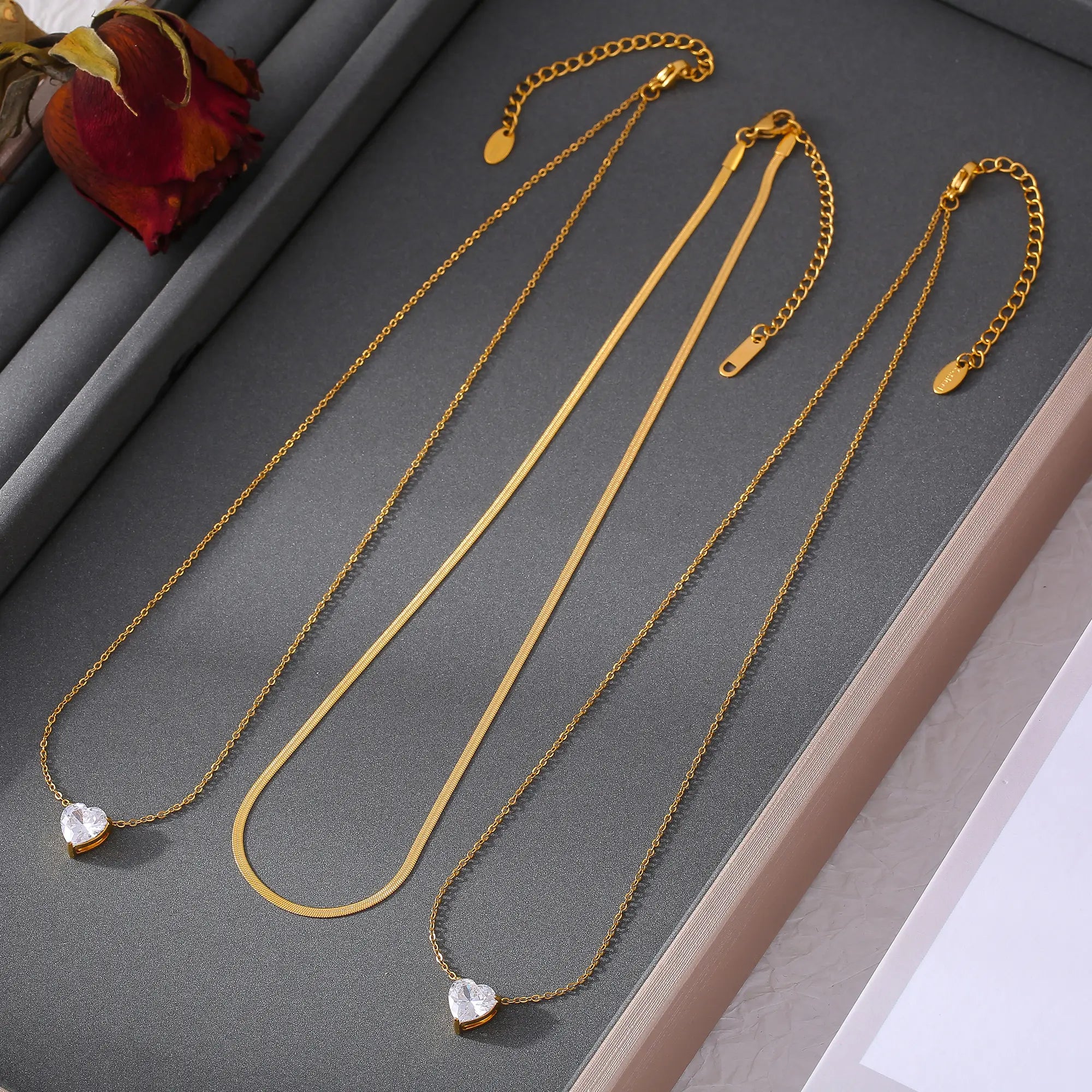 Heart CZ Layered Pendant Necklace