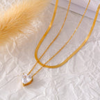 Heart CZ Layered Pendant Necklace