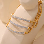 18K Gold Plated Curved Pave CZ Bar Snake Chain Slider Bracelet