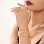 18K Gold Plated Sparkling CZ Clover Station Bracelet