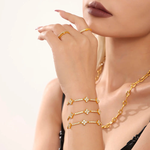 18K Gold Plated Sparkling CZ Clover Station Bracelet