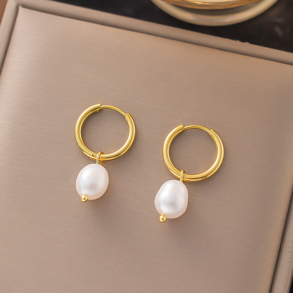Aurelia Baroque Freshwater Pearl Hoop Earrings in 18K Gold Plated