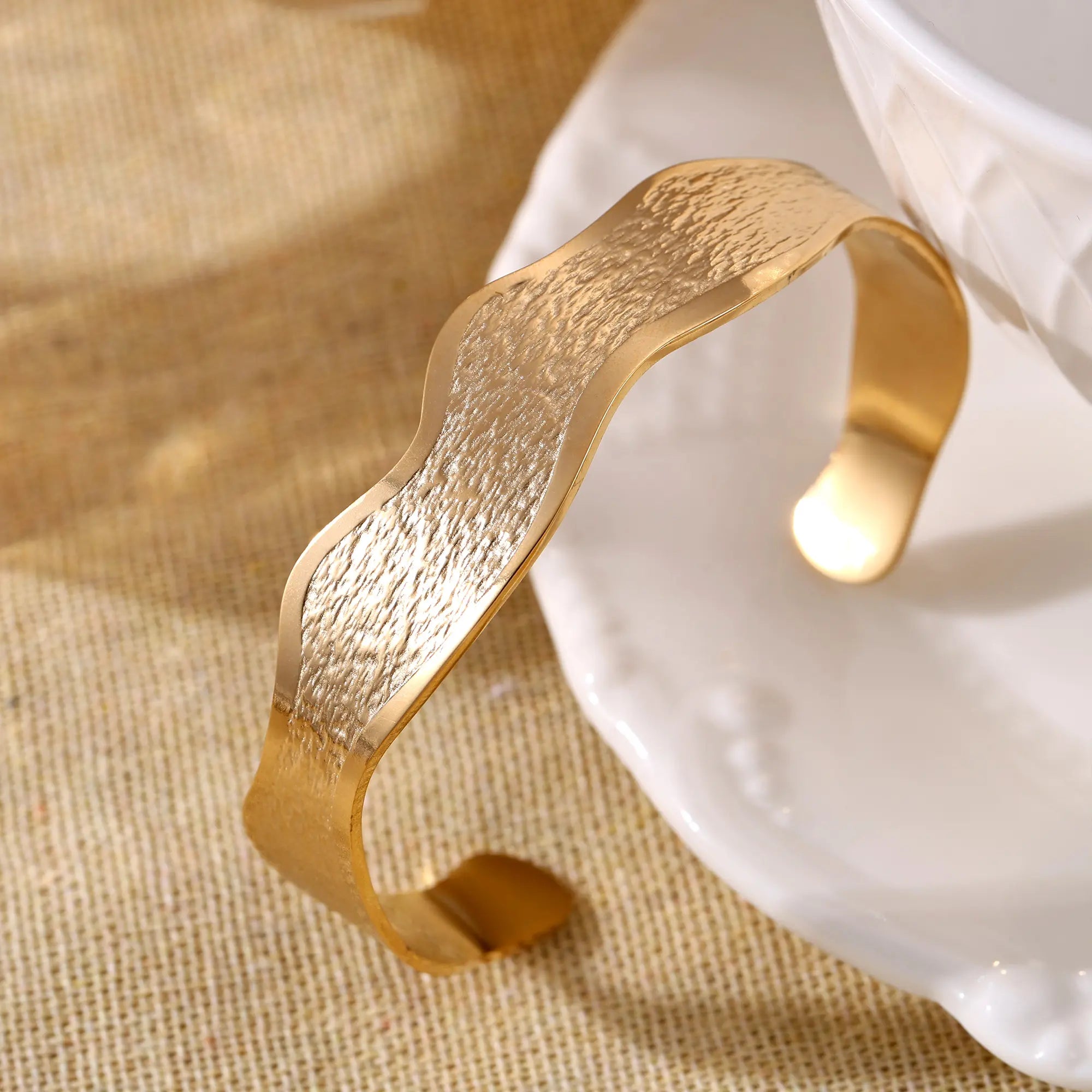 Textured Wave Open Cuff Bangle