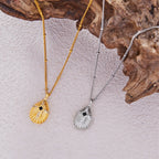 Vintage Shell Texture Starburst Cross Pendant Necklace