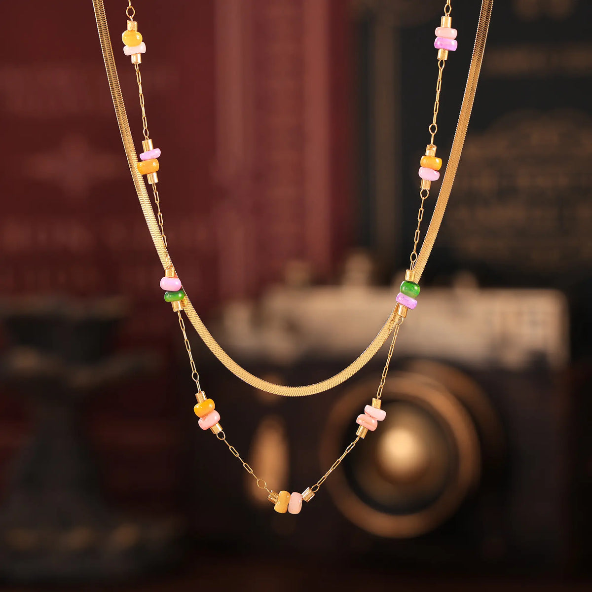 Colorful Gemstone Layered Necklace and Bracelet Set