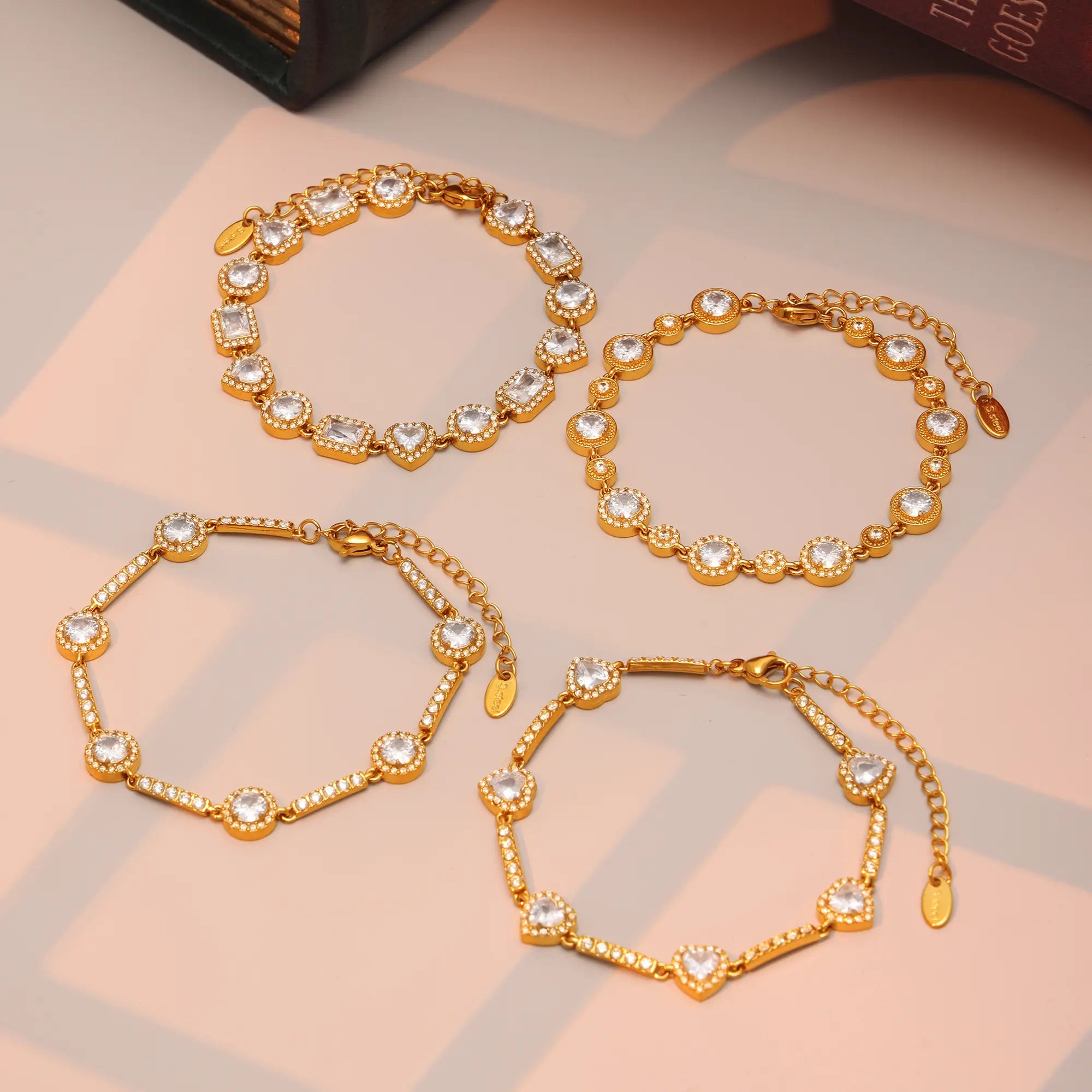 4-Piece 18K Gold Cubic Zirconia Layered Bracelet Set