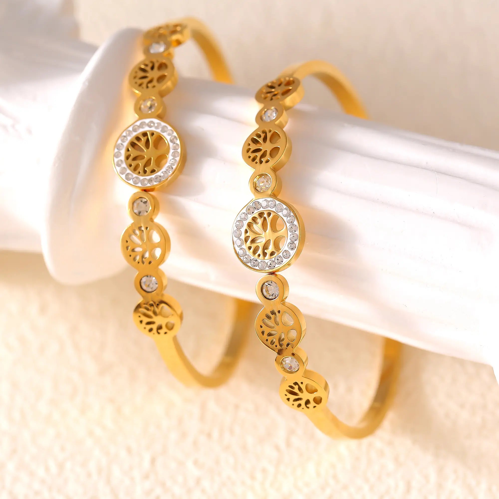 Tree of Life Crystal Hinge Bangle Bracelet