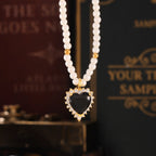 Vintage CZ Zirconia Heart Pendant Pearl Necklace