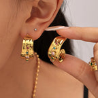 Textured Gemstone Hoop Earrings & Adjustable Ring