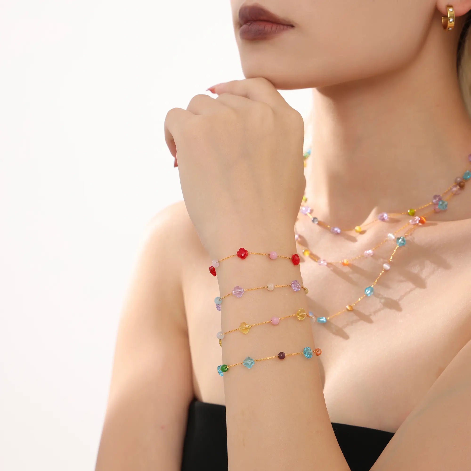 Colorful Gemstone Beads Necklace & Bracelet Jewelry Set