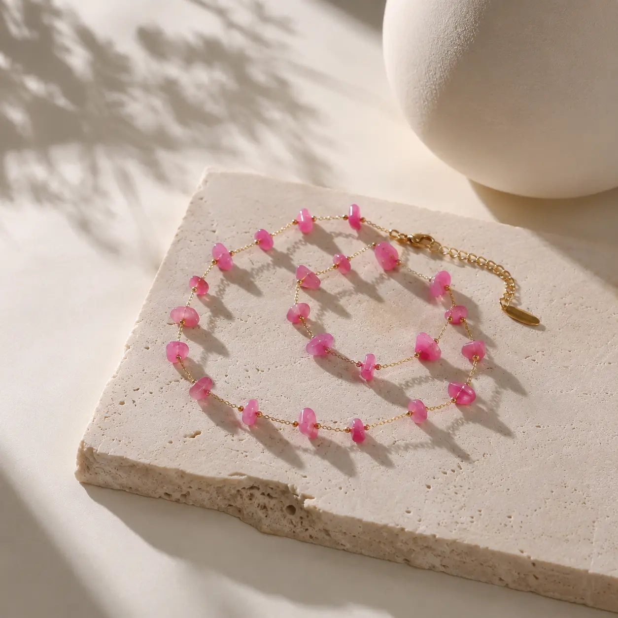 Boho Pink Raw Gemstone Necklace & Bracelet Set