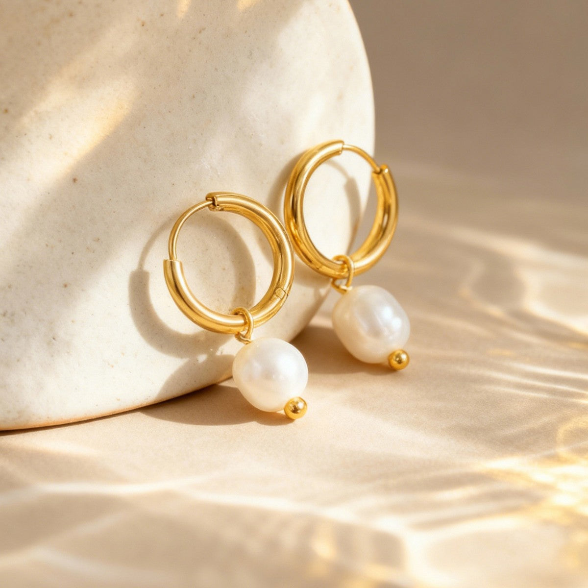 Aurelia Baroque Freshwater Pearl Hoop Earrings in 18K Gold Plated