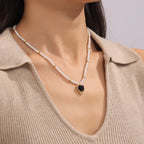 Vintage CZ Zirconia Heart Pendant Pearl Necklace