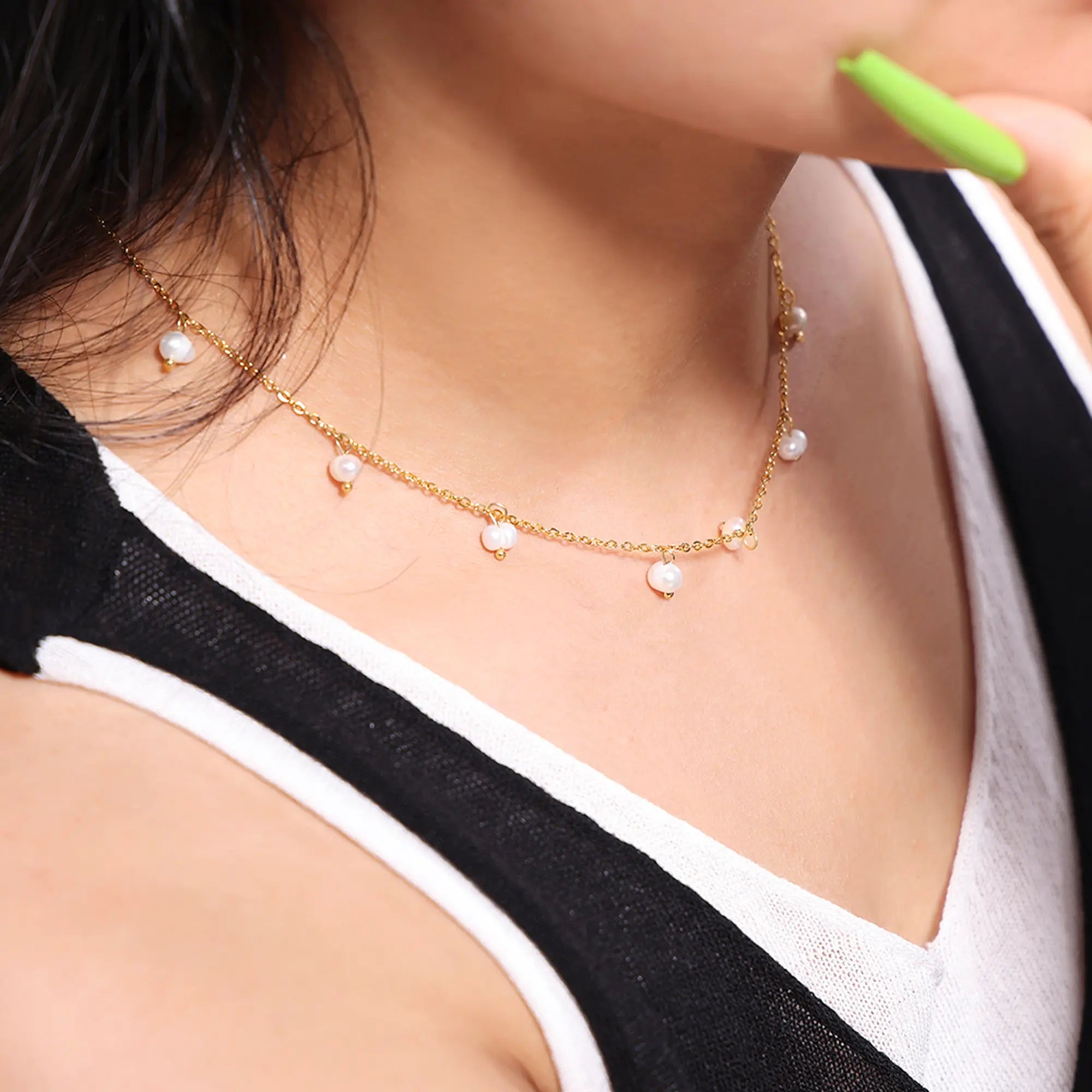 French Style Genuine Freshwater Pearl Drop Necklace
