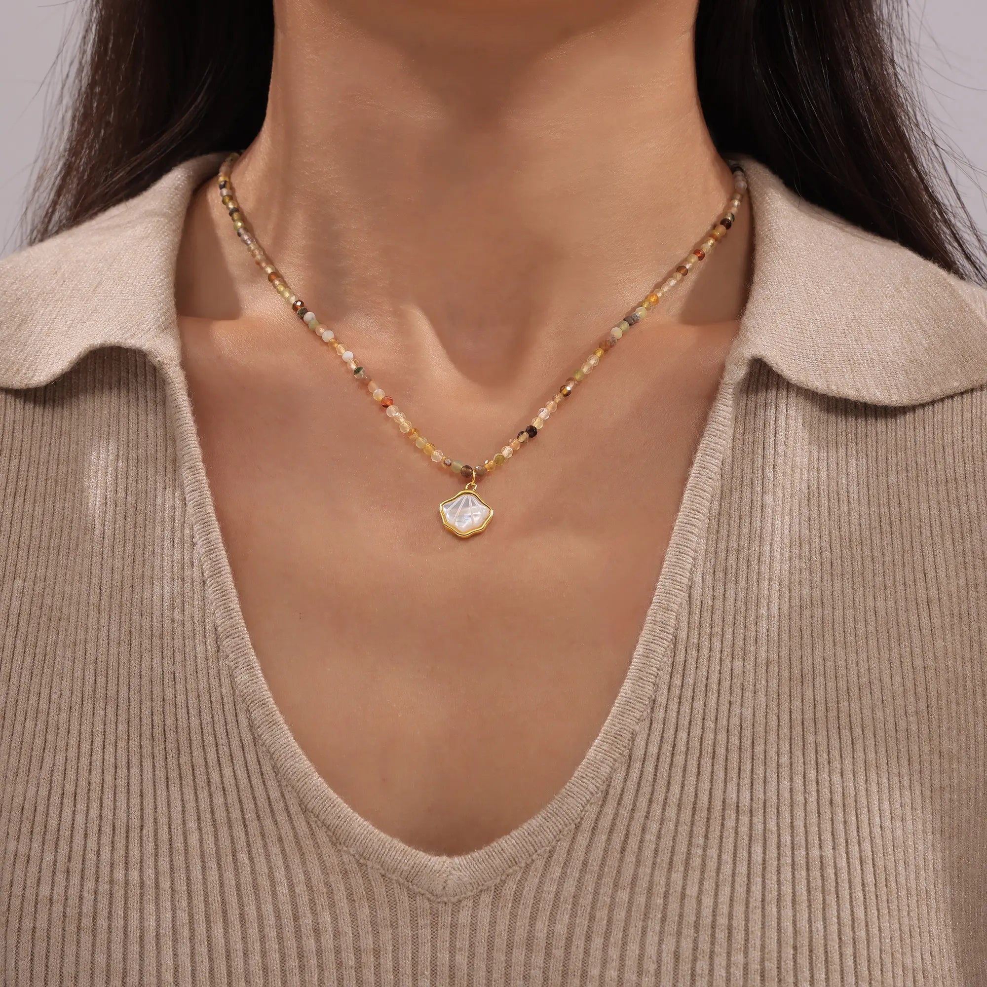 Bohemian Natural Stone Beaded Choker Necklace