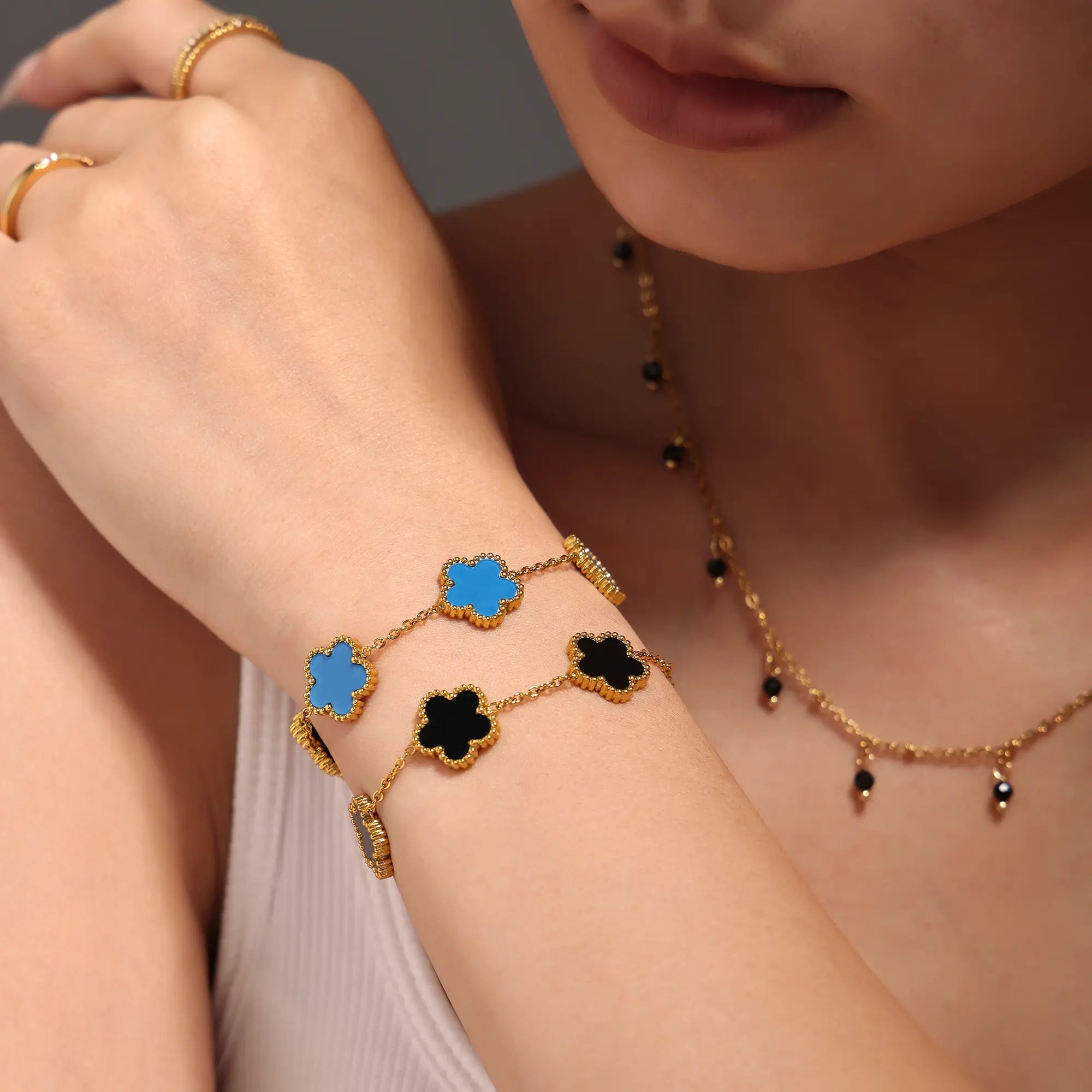 18K Gold Plated 5-Leaf Clover Motif Bracelet