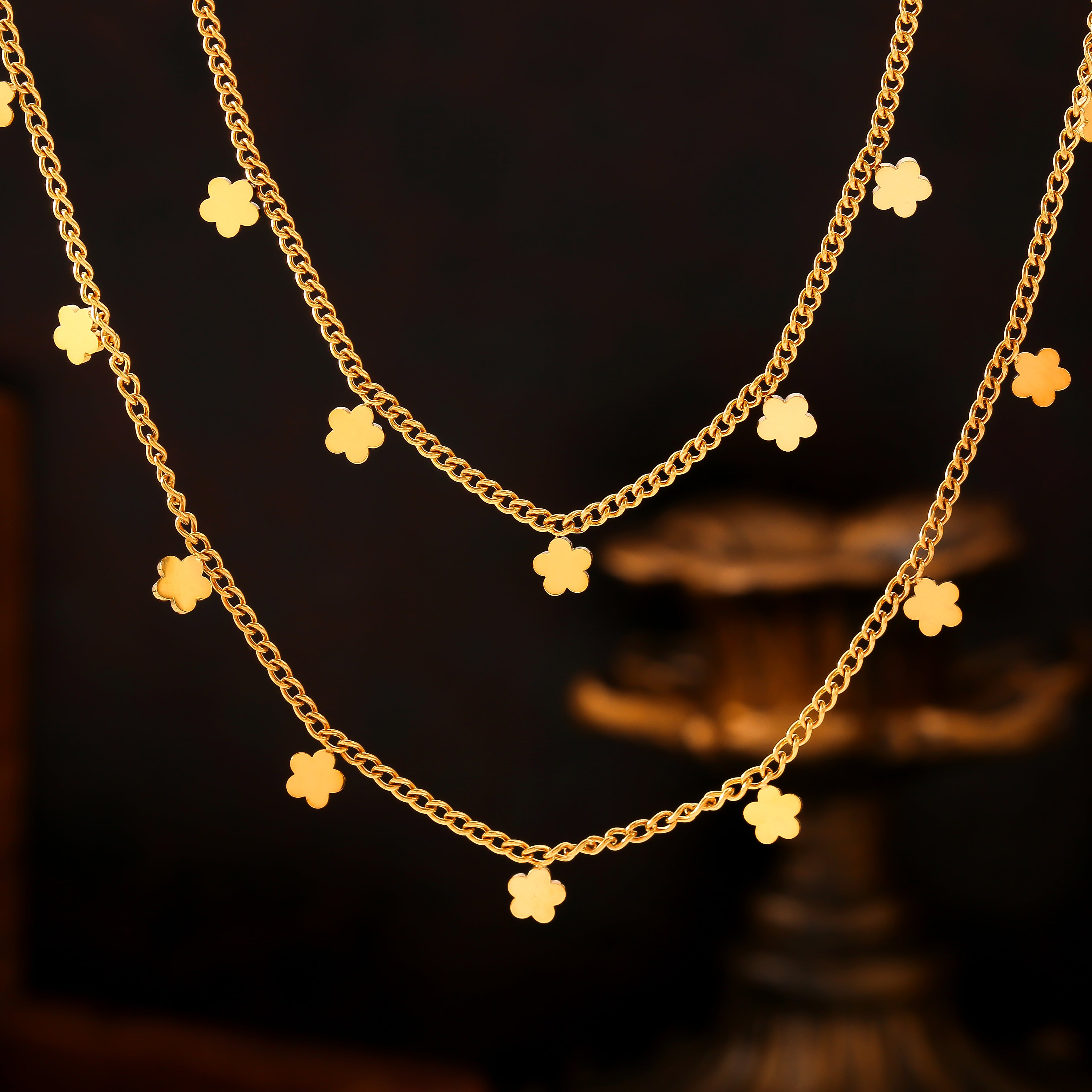 Dainty Multi Flower Charm Choker Necklace