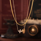 Dainty CZ Double Flower Layered Necklace & Bracelet Set