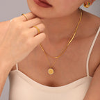 Paved CZ French Inscribed Medallion Layered Necklace & Bracelet Set