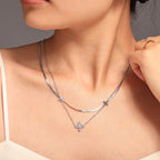 Sparkling CZ Clover Flower Necklace & Bracelet Jewelry Set