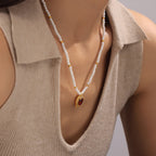 Vintage CZ Zirconia Heart Pendant Pearl Necklace