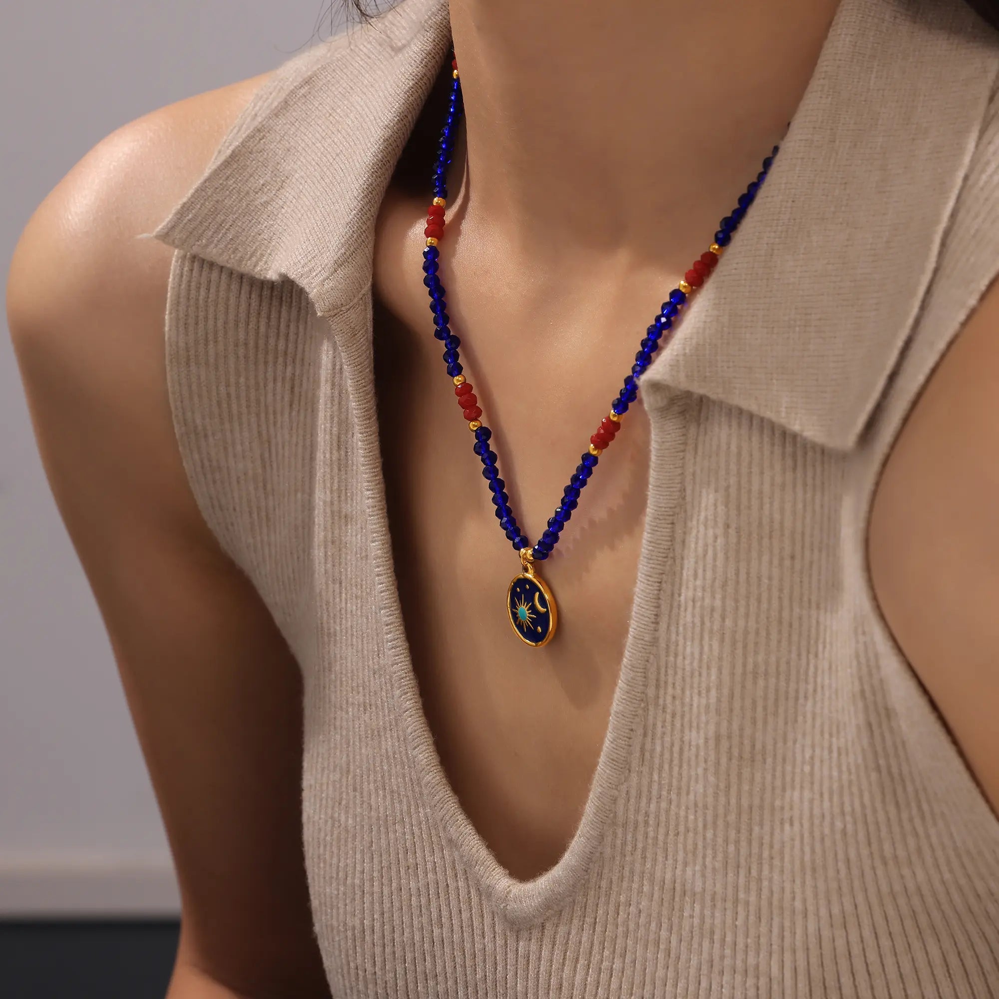 Bohemian Celestial Starry Night Enamel Pendant Necklace