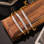 18K Gold Plated Curved Pave CZ Bar Snake Chain Slider Bracelet