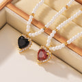 Vintage CZ Zirconia Heart Pendant Pearl Necklace