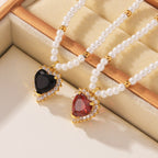 Vintage CZ Zirconia Heart Pendant Pearl Necklace