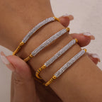 18K Gold Plated Curved Pave CZ Bar Snake Chain Slider Bracelet