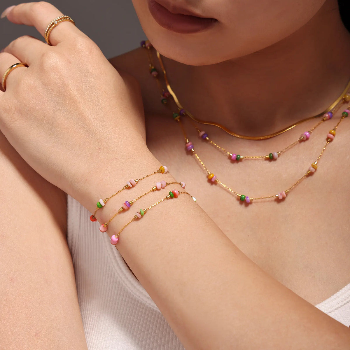 Colorful Gemstone Layered Necklace and Bracelet Set