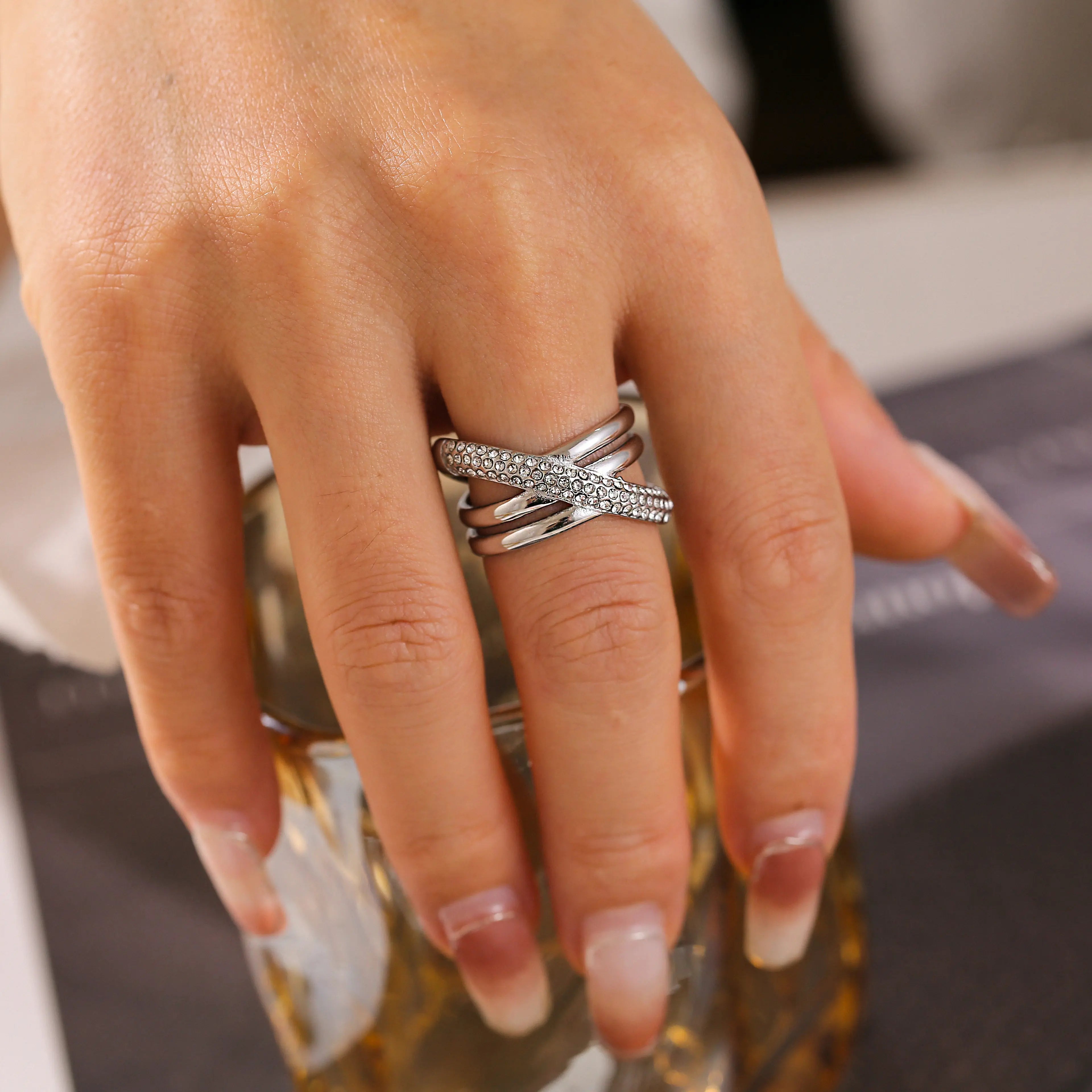 Vintage Criss Cross Multi-Layer Pavé Band Ring