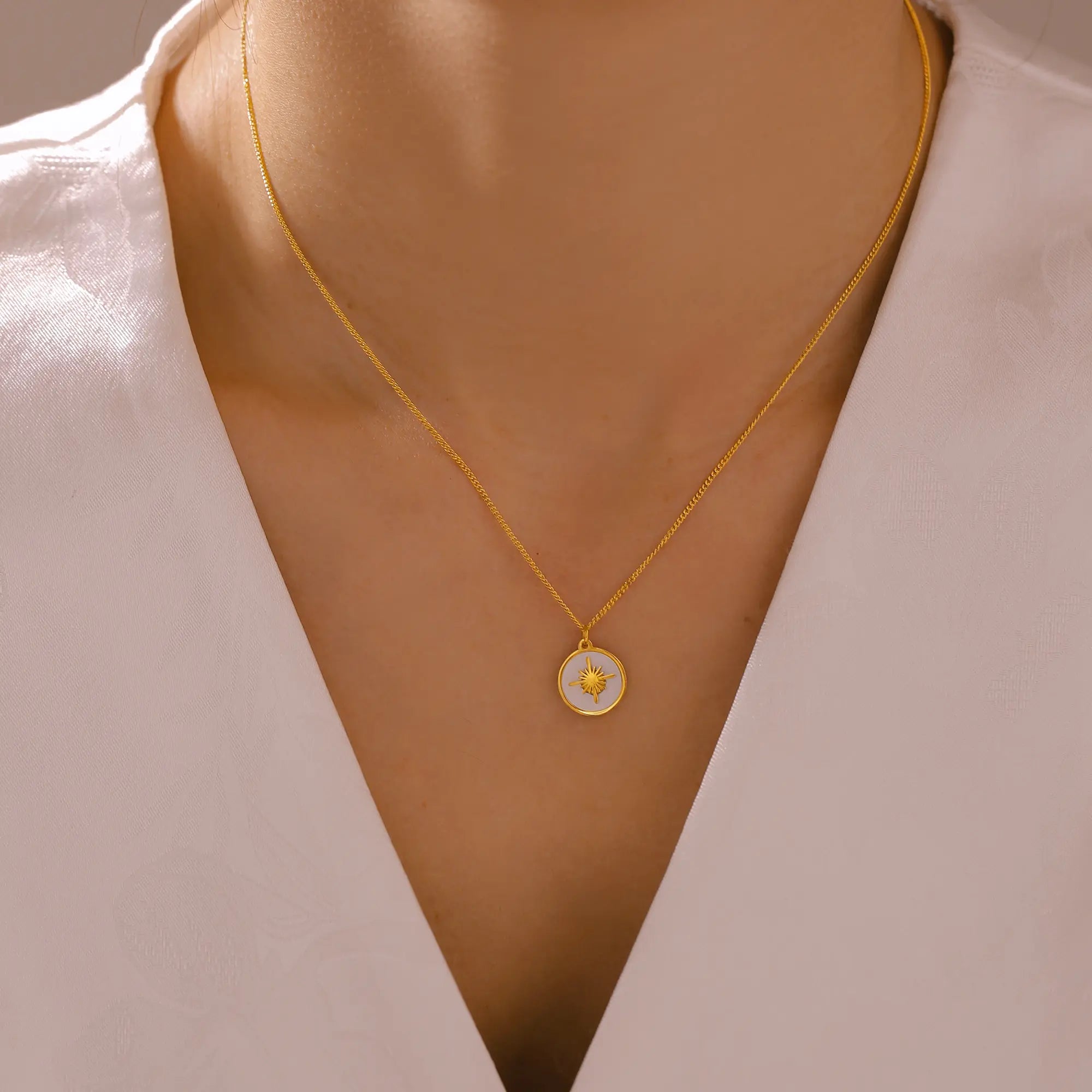 French Vintage Shell Medallion Gold Necklace