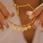 Pave Crystal Heart Charm Bangle Bracelet