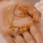 Pave Crystal Heart Charm Bangle Bracelet
